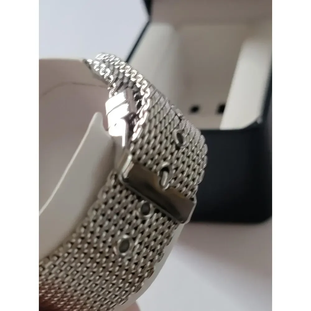 U.S. Polo Assn. Mens Watch 40mm White Dial Silver Case Mesh Bracelet Analog